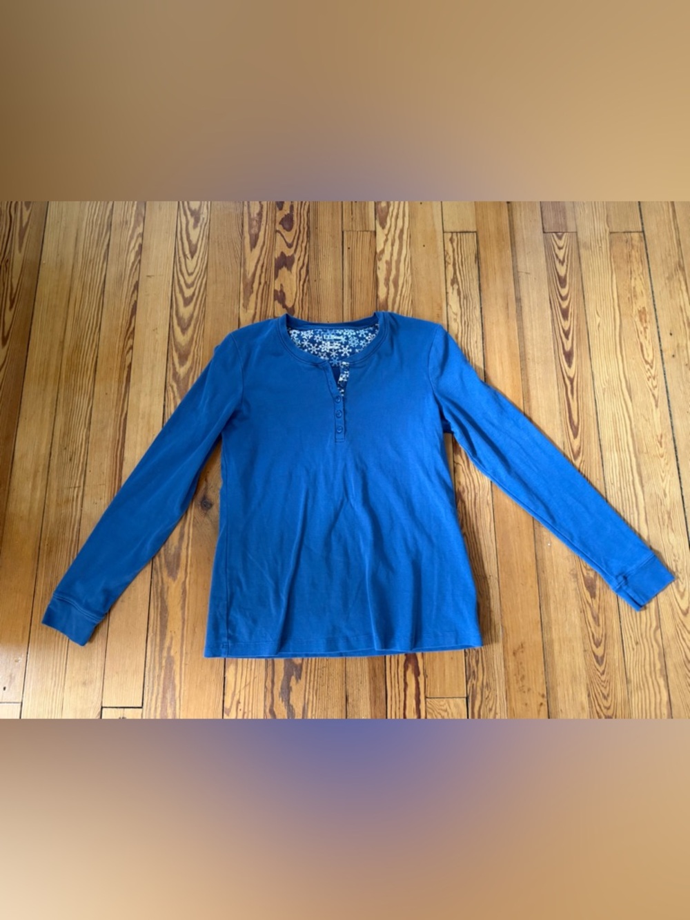 L.L.Bean Long Sleeve Henley Top Blue Womens Small Cotton Casual Basic